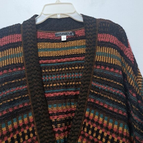 Peruvian Connection Poncho Cardigan Sweater Alpaca Silk Blend Y2K Multi Color L - Picture 10 of 14